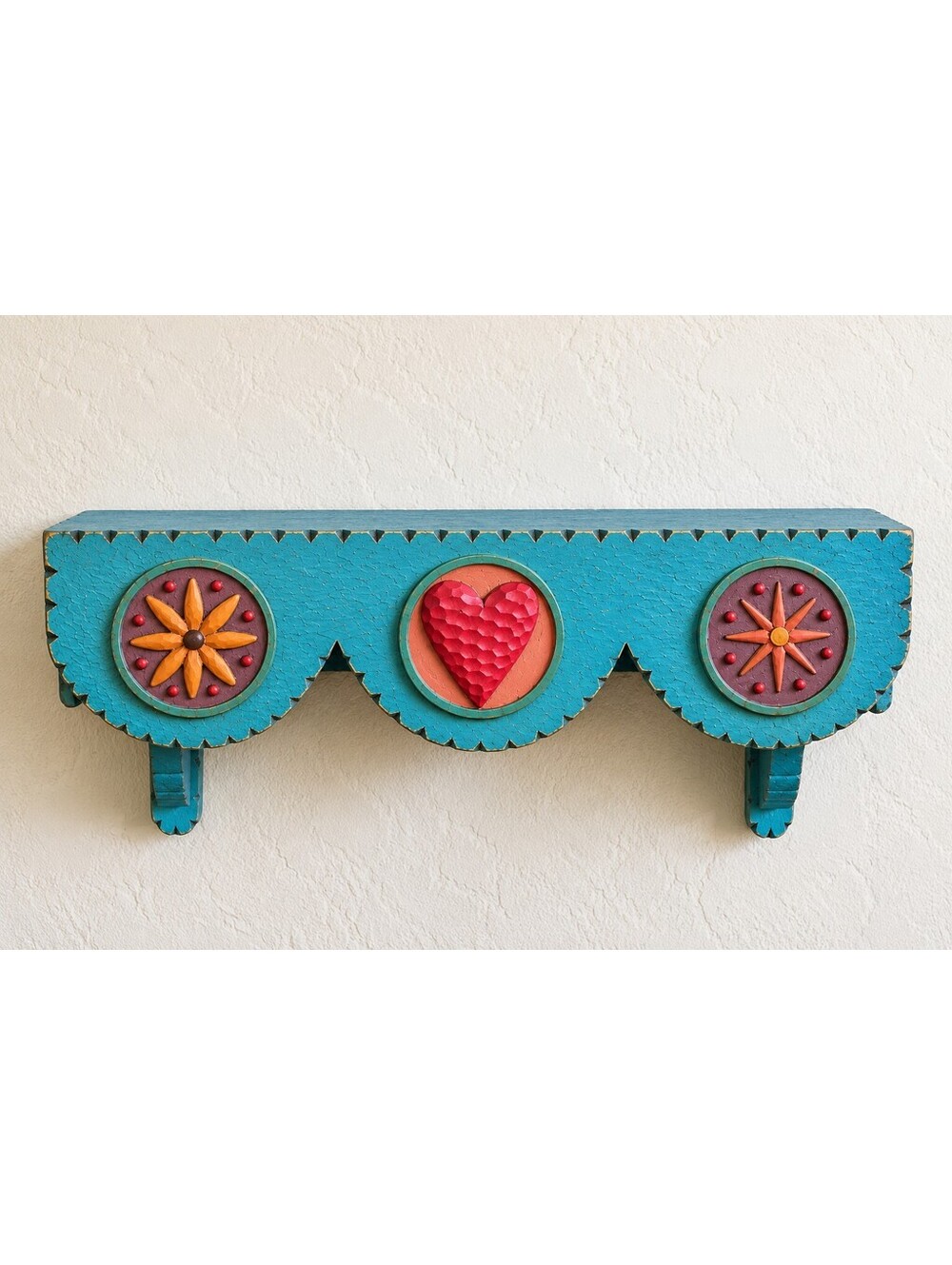 Vintage De Paola Mexican Folk Art Wood Wall Shelf